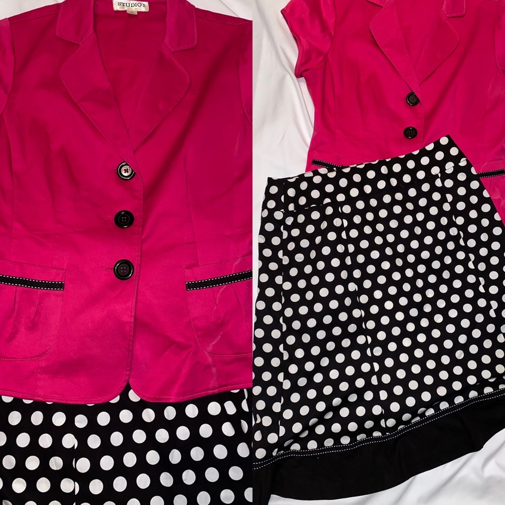 Studio 1🌸2 Piece Fuchsia jacket/Polka dot skirt
